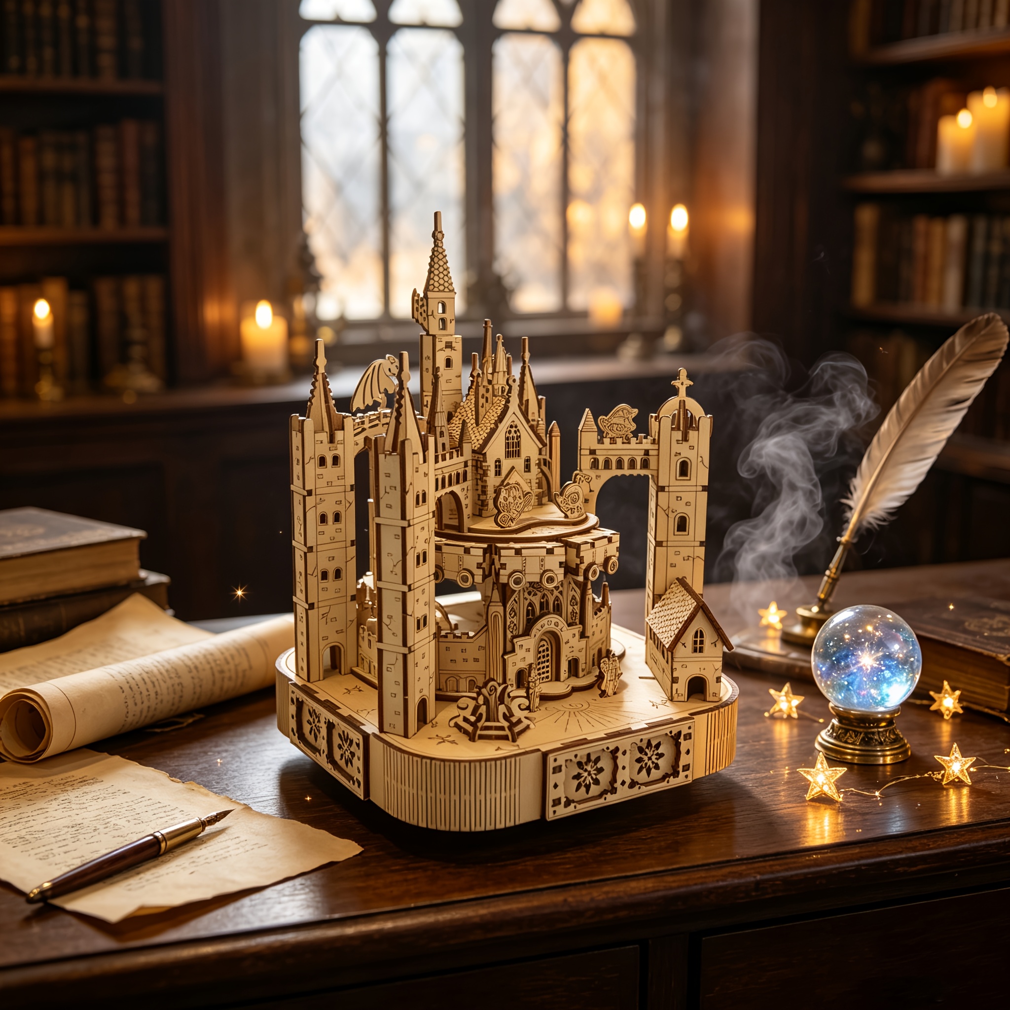 DIY 3D Wooden Puzzle Magic Castle Music Box